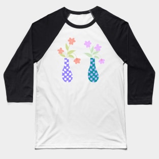 Pair of Checkered Vases with Pink and Purple Flowers Baseball T-Shirt